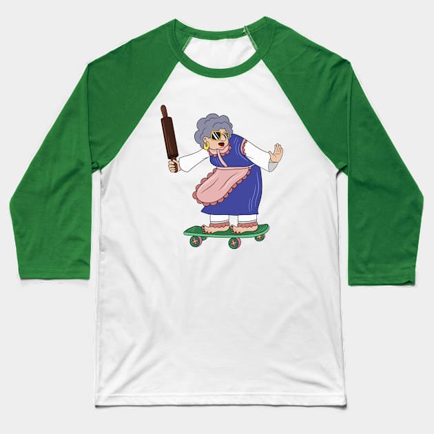 Skater Grandma Baseball T-Shirt by noralind